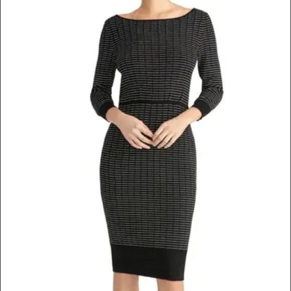 Rachel Roy Black Stone Ribbed bodycon long sleeve form fit Sweater Dress Medium - Picture 1 of 6
